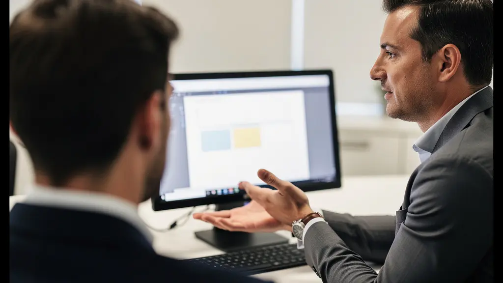 Conseiller financier français expliquant des options à un client en visioconférence